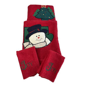 Christmas Towel Set by Cannon Vintage Red & Green Cotton Decorative Novelty XMas